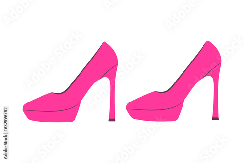 Cute cartoon pink female high heel shoes. Apparel for doll. Fashion glamour icon.
