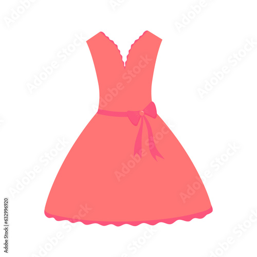 Cute cartoon pink dress with bow. Apparel for doll. Fashion icon.