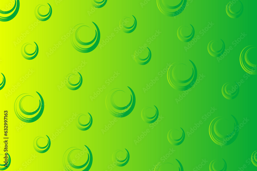 Abstract green background with asymmetric green lines in the form of spirals of different sizes	