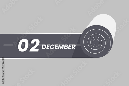 December 2 calendar icon rolling inside the road. 2 December Date Month icon vector illustrator.