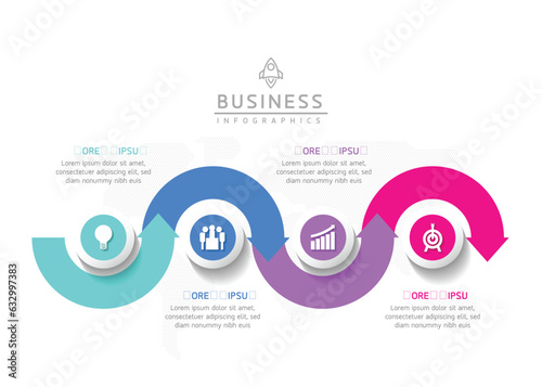 Vector infographic business presentation template with circular interconnection with 4 options.