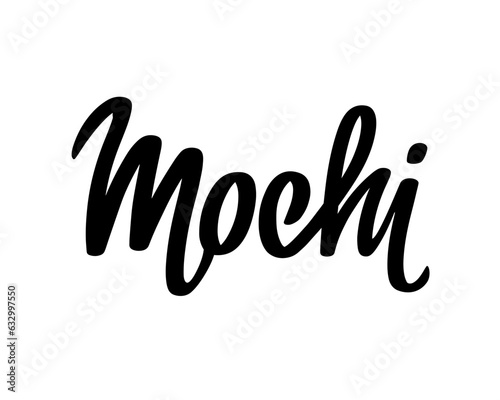 Mochi handwritten logo template, isolated on white background. Modern brush calligraphy. Hand lettering for traditional japanese desserts.