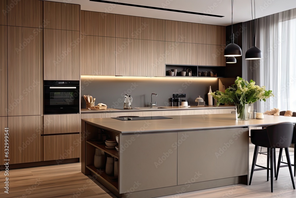 Modern kitchen design enhances the stylish appearance of the apartments interior, offering inspiration for the overall home design. Modern kitchen design enhances the stylish appearance of the apartments interior, offering inspiration for the overall home design.