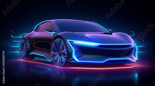 Illustration of a sleek and futuristic car illuminated by vibrant neon lights