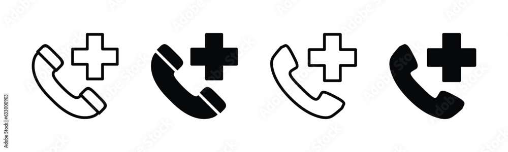 Hospital phone icon. Hospital, Medical, Emergency call icon symbol in line and flat style for apps and websites. Contact us, telephone, communication, phone. Vector illustration - obrazy, fototapety, plakaty 