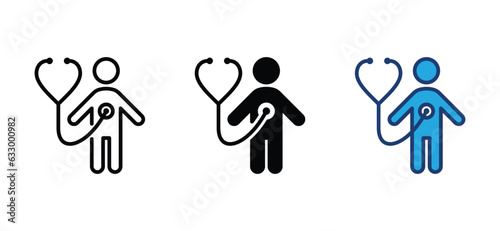 Body check icon. Checkup, patient examination or check icon symbol in line and flat style on white background. Vector illustration
