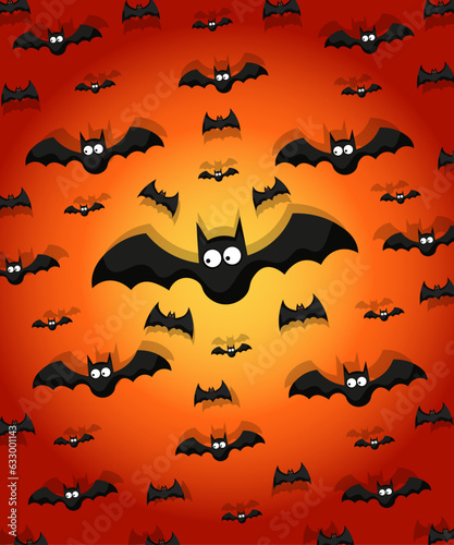 halloween pattern black bat. Halloween ghost cartoon seamless pattern illustration. Black october holiday spirit character background. Scary autumn wallpaper texture of funny bat print.