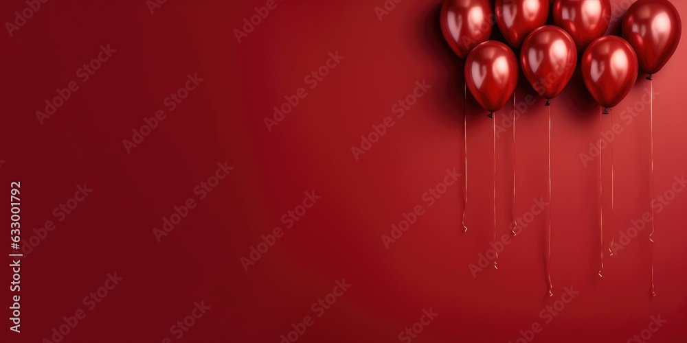 Red balloons on a red background, with space for text. The banner is red. Generative AI Red balloons on a red background, with space for text. The banner is red. Generative AI