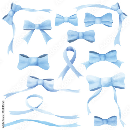 Blue watercolor ribbon bow vector collection