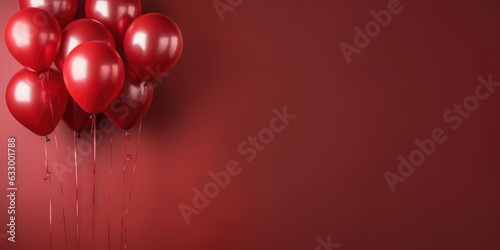 The banner is red. Red balloons on a red background with space for your text.