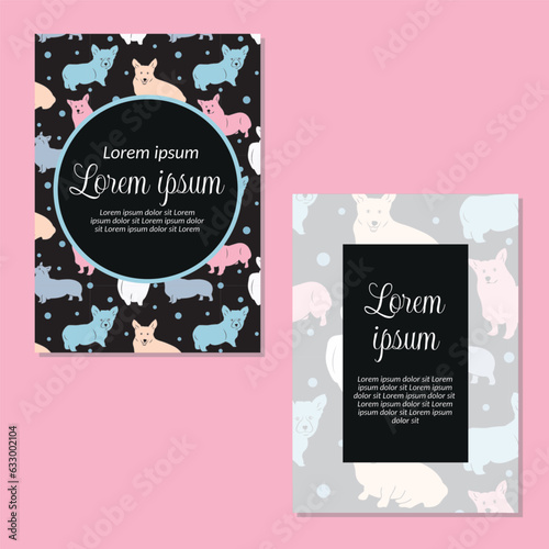 Wedding invitation card template. cute puppies seamless pattern background save the date, invitation, greeting card, vector illustration.