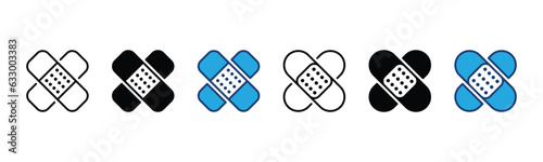 Plaster icons set in line and flat style. Medicals care vector illustration