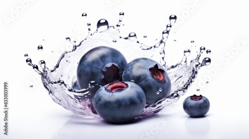 Fresh blueberry berries with water splash on white background