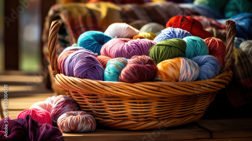 Colorful Yarns in a Basket 