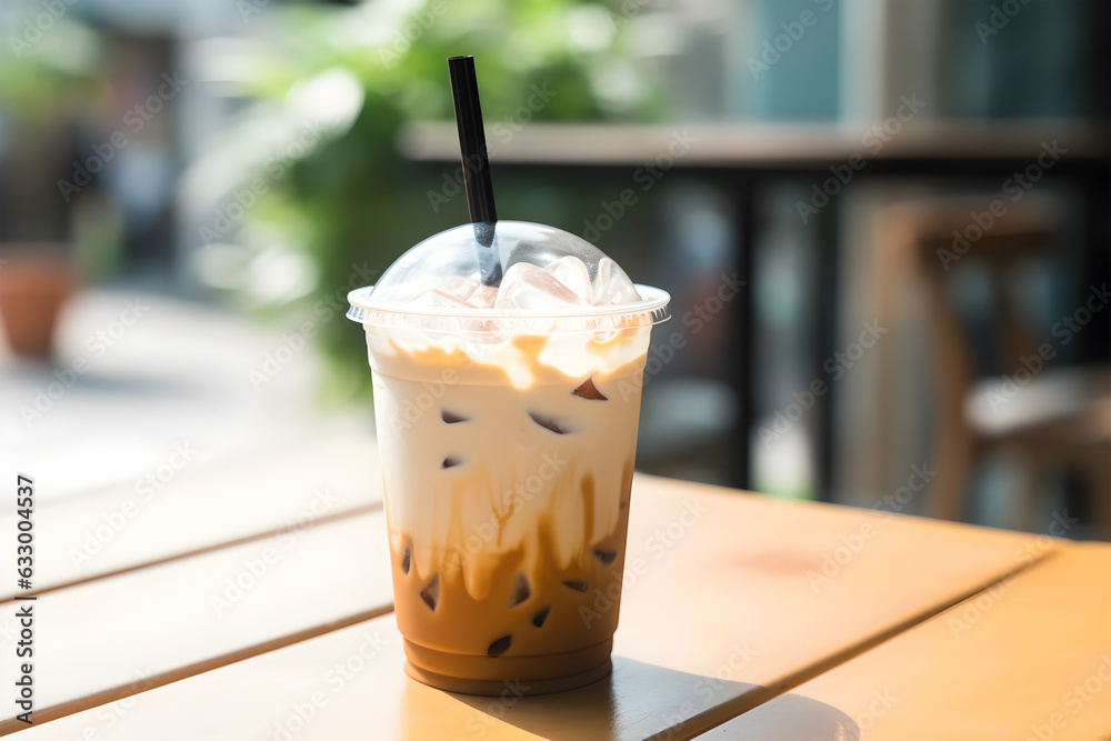 cold brewed iced latte coffee in cup, iced chocolate milkshake glass in coffee shop cafe restaurant cold brewed iced latte coffee in cup, iced chocolate milkshake glass in coffee shop cafe restaurant