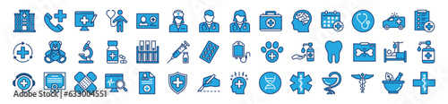 medical care colors icons set. Medicine and Health care icon symbols collection. Red cross, hospital, heartbeat, caduceus, pharmacy, doctor, ambulance, dentist, lab and other. Vector illustration
