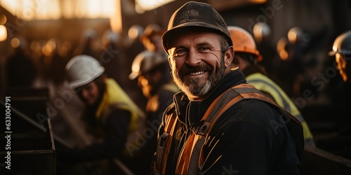 Happy construction worker on construction site at sunny day, Labor Day, Labor Day concept, Generative AI © Intelligence Studio