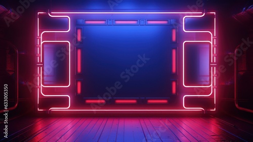 Futuristic abstract empty in modern tech style with glowing neon light background ,3D widescreen background product presentation, studio podcast background, Generative AI.