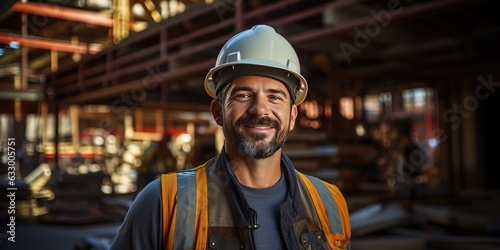 Happy construction worker on construction site at sunny day, Labor Day, Labor Day concept, Generative AI