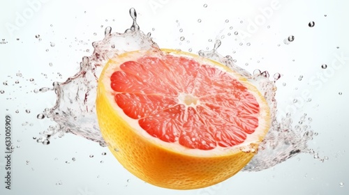 Fresh fruit grapefruit with water splash on white background