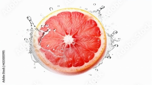 Fresh fruit grapefruit with water splash on white background