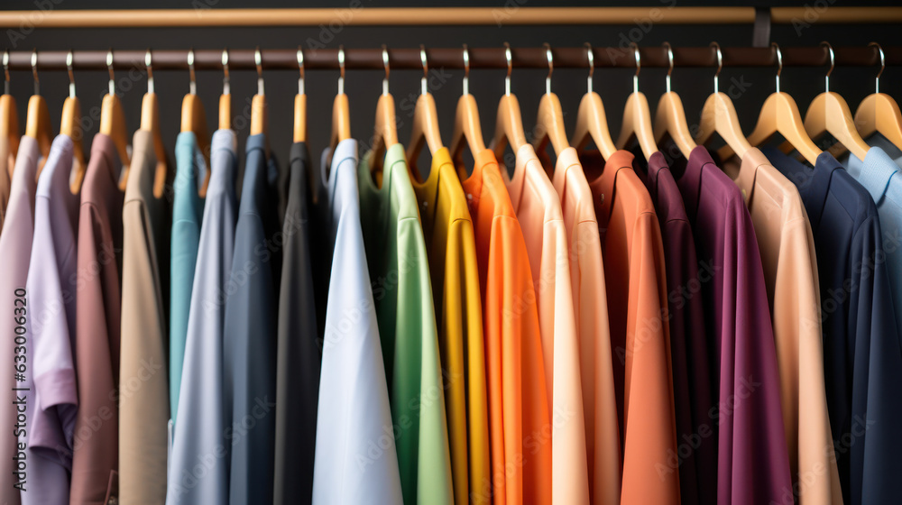 Colorful clothes on clothing rack