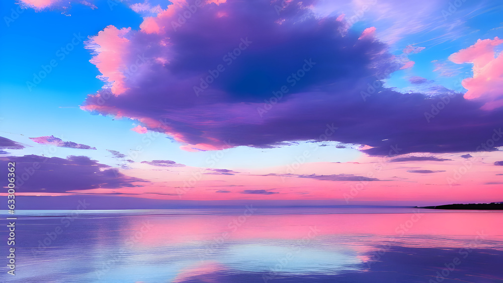 sunset over the sea with pink and purple hues 