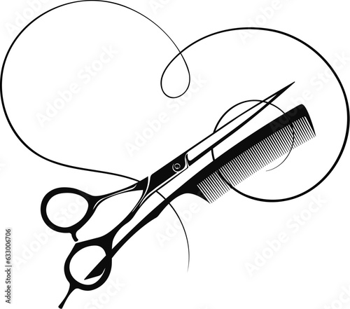 Scissors comb and curl hair heart design. Symbol for beauty salon