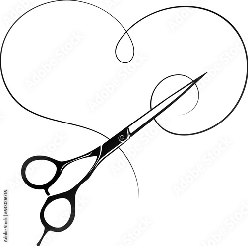 Stylist scissors and hair curl heart silhouette. Design for a beauty salon