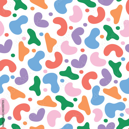 Abstract organic blob shapes seamless pattern. Whimsical arrangement of random basic doodle liquid amorphous spots and patches