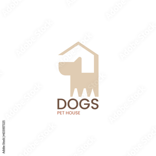Pet house logo with dog icon vector illustration design, line house creative logo design