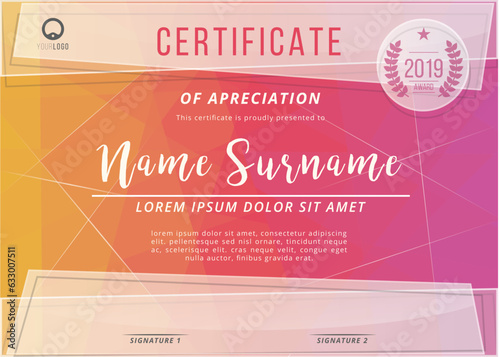 Colorful Low Poly with Transparent Shape Certificate Template