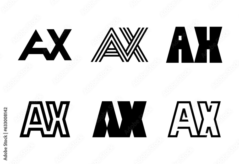 Set of letter AX logos. Abstract logos collection with letters. Geometrical abstract logos Set of letter AX logos. Abstract logos collection with letters. Geometrical abstract logos
