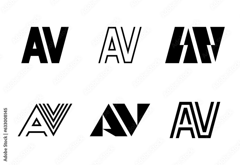 Set of letter AV logos. Abstract logos collection with letters. Geometrical abstract logos Set of letter AV logos. Abstract logos collection with letters. Geometrical abstract logos