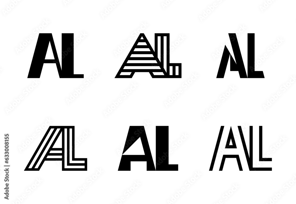 Set of letter AL logos. Abstract logos collection with letters. Geometrical abstract logos