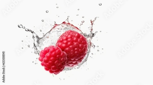 Fresh raspberry berries with water splash on white background