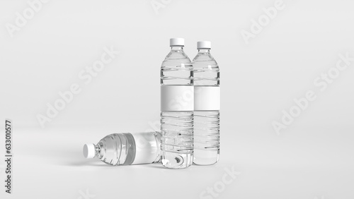 3D render of 3 Plastic bottles of drinking water isolated on white background.