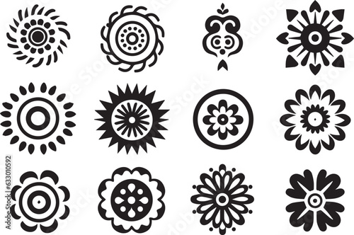 set of black rangoli patterns vector, set of mandala arts