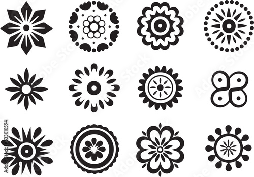 Photos set of black rangoli patterns vector, set of mandala arts