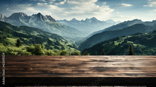 Wooden table with mountain ...