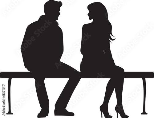 silhouette of a couple sitting on the bench vector
