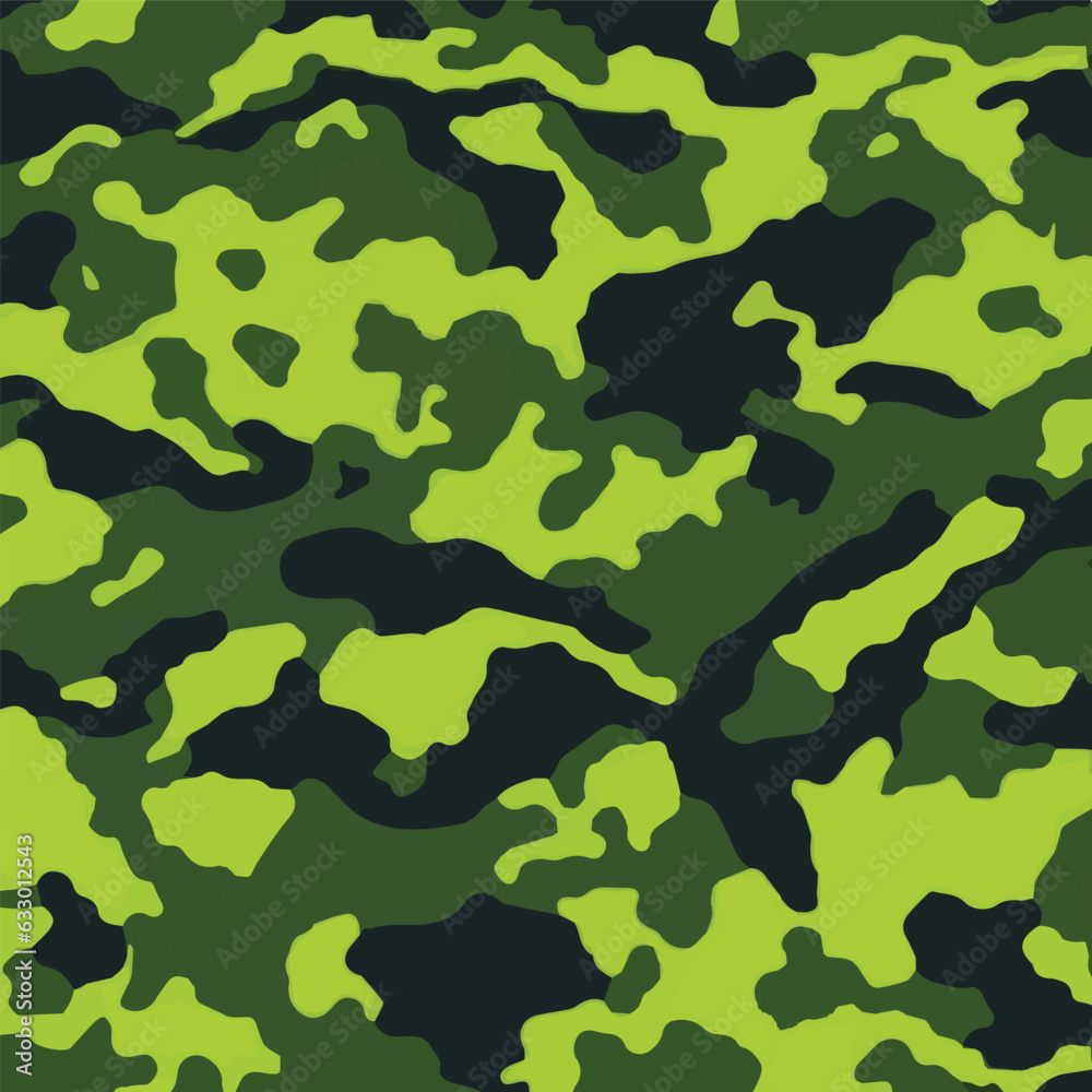 Naklejka premium Camouflage seamless pattern. Trendy style camo, repeat print. Vector illustration. Khaki texture, perfect for military army design.