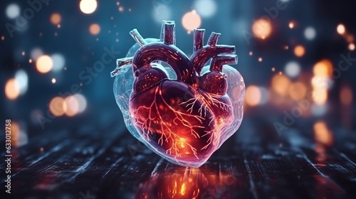 Illustration of a glowing heart on dark background