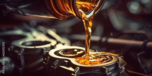 Pouring changing car engine oil - Generative AI