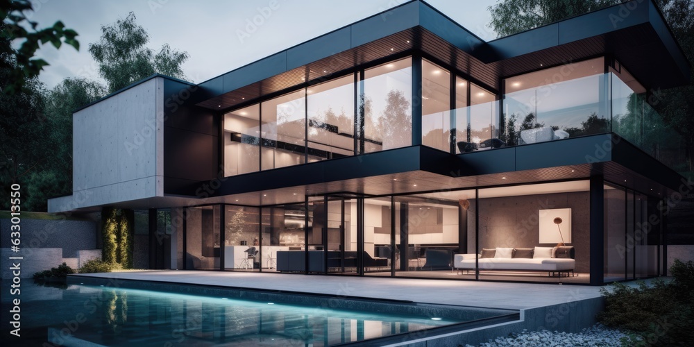 3D Modern house. Scandinavian style. Neutral colors. Minimalism. Generative AI