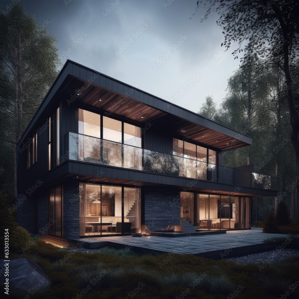 3D Modern house. Scandinavian style. Neutral colors. Minimalism. Generative AI 3D Modern house. Scandinavian style. Neutral colors. Minimalism. Generative AI