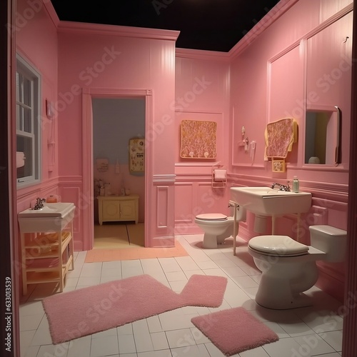 Barbie bathroom design, Pink, barbie, bathroom, design, AI generated image, AI Art, 