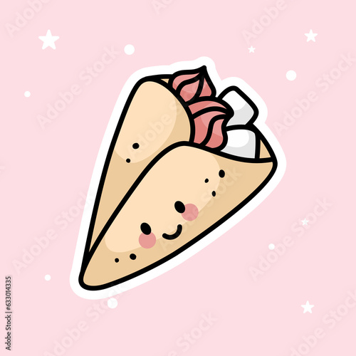 Cute Kawaii Crepes is isolated on a pink background. Vector - Illustration.