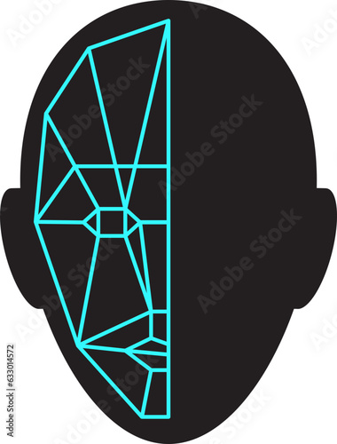 Icon of identity biometric verification sign. Face recognition system. Scanning grid tehnology vector symbol.