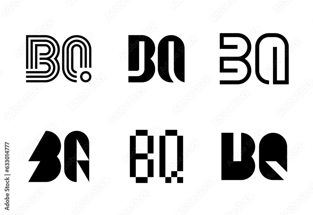 Set of letter BQ logos. Abstract logos collection with letters. Geometrical abstract logos Set of letter BQ logos. Abstract logos collection with letters. Geometrical abstract logos
